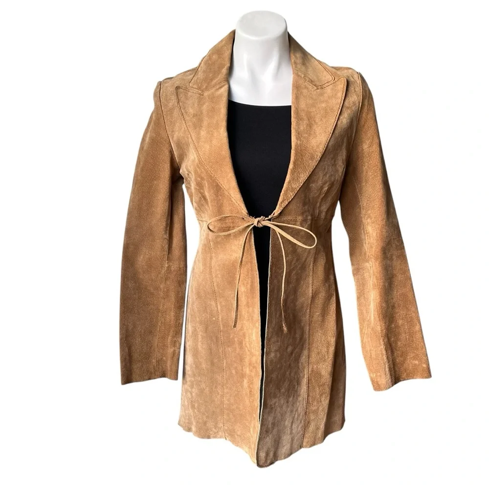 Vintage Wet Seal Leather Suede Penny Lane Style Duster Jacket Tie Closure - Picture 1 of 15